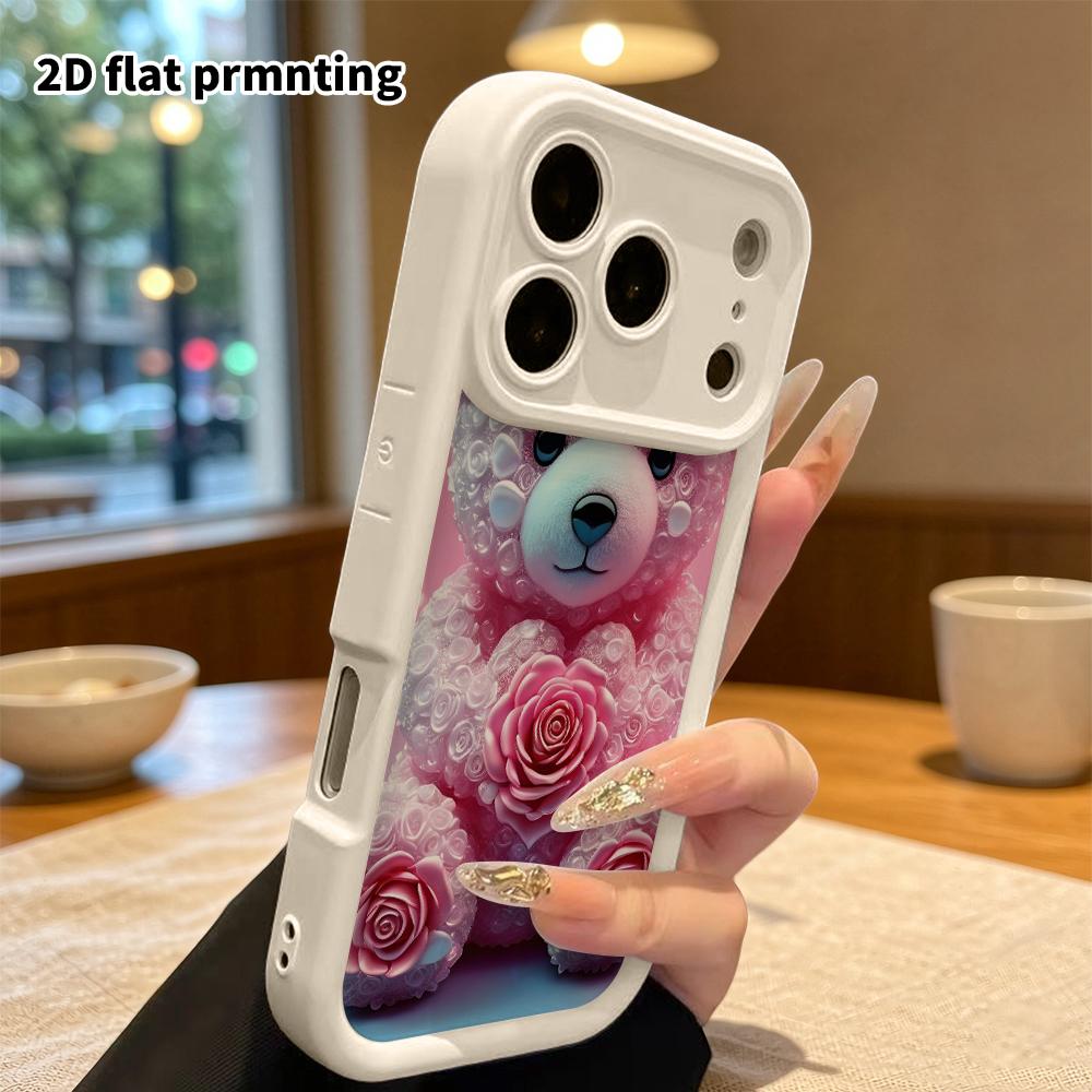 Phone Case: 2D flat design suitable for iPhone 18 17 16 15 14 13 Pro tiered protective case, embossed little bear, Christmas and Halloween gift