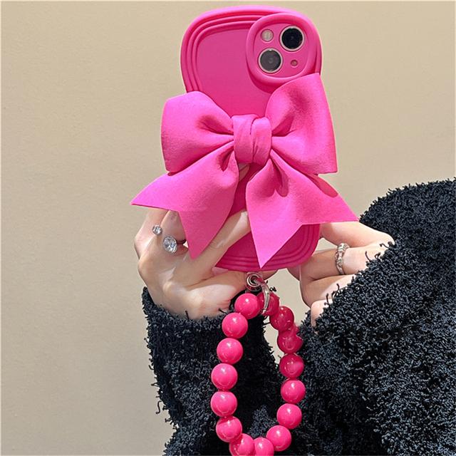Ins Корея милый 3d розовый бантик браслет-браслет чехол для телефона для Iphone 13 12 11 Pro Max Xr X Xs простой противоударный мягкий чехол