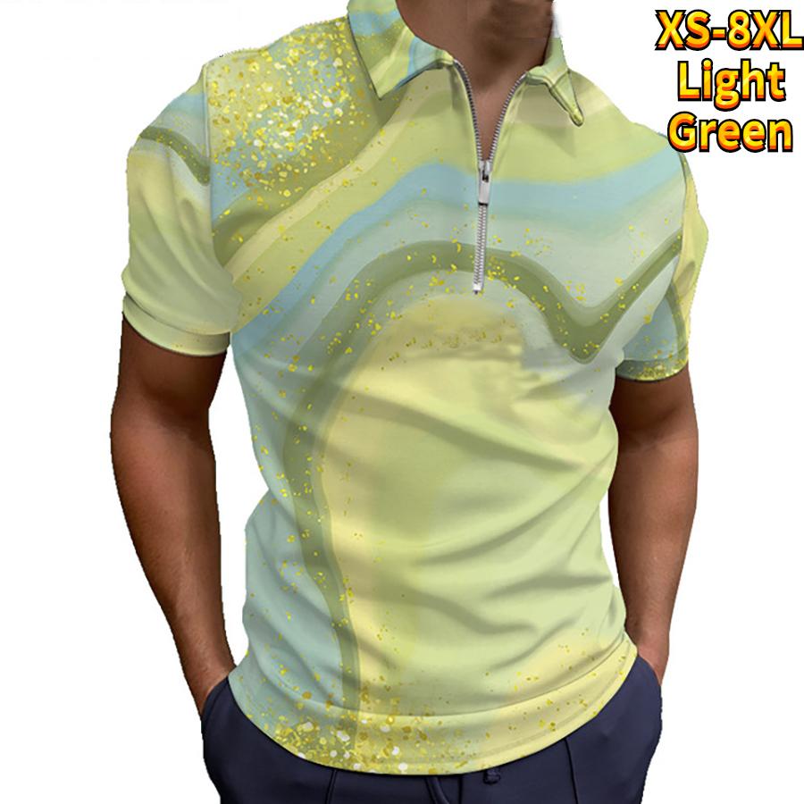 Casual Lapel T-shirt Young Men's Fashion Zipper T-shirt Short Sleeve T-shirt Men's 3D Golden Chain Print T Shirt