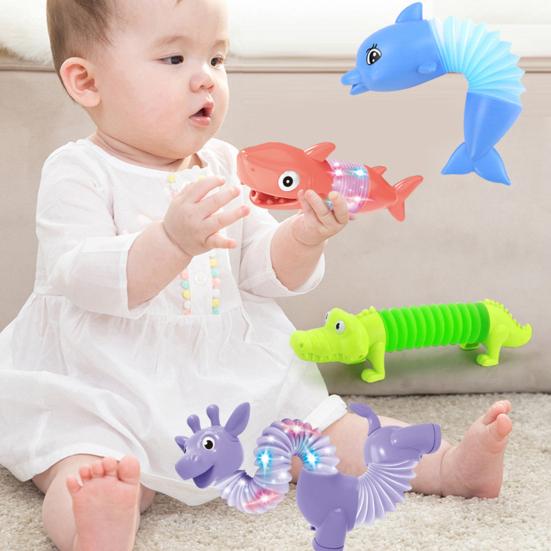 Dinosaur Telescopic Tube Toy Free Transformation Fun Battery Operated Lighting Stress Relief Kids Dino Animal