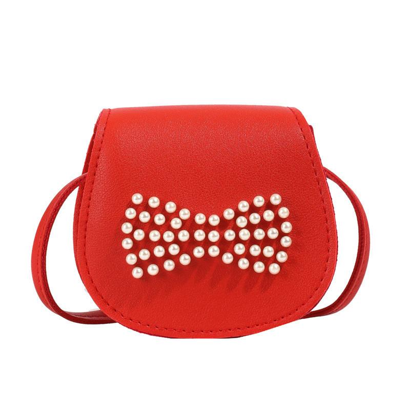 Stylish Mini Pearl Bow Shoulder Bag For Kids In Trendy Black Red Pink And Beige Colors