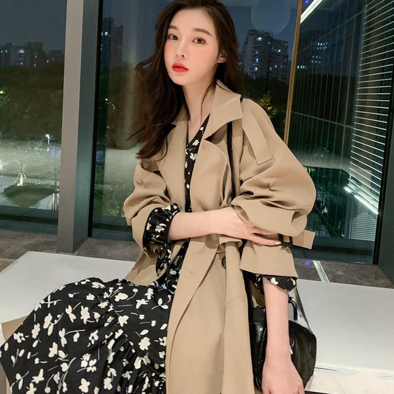 Женский осенний классический двубортный длинный плащ с поясом, женская однотонная ветровка с лацканами, зимнее пальто для женщин