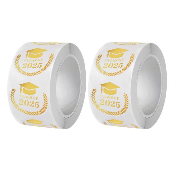 Наклейки на выпускной Класс 2025 Наклейки на конверты с шапочками Прозрачные этикетки из золотой фольги для объявлений Приглашения Сувениры для выпускного вечера