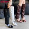 Fashion Female Open Toe Footwear Round Toe Women Knee High Boots Shoes With Thin Heels Fashion Buckle Ladies Heeled Sandals Boots Shoes