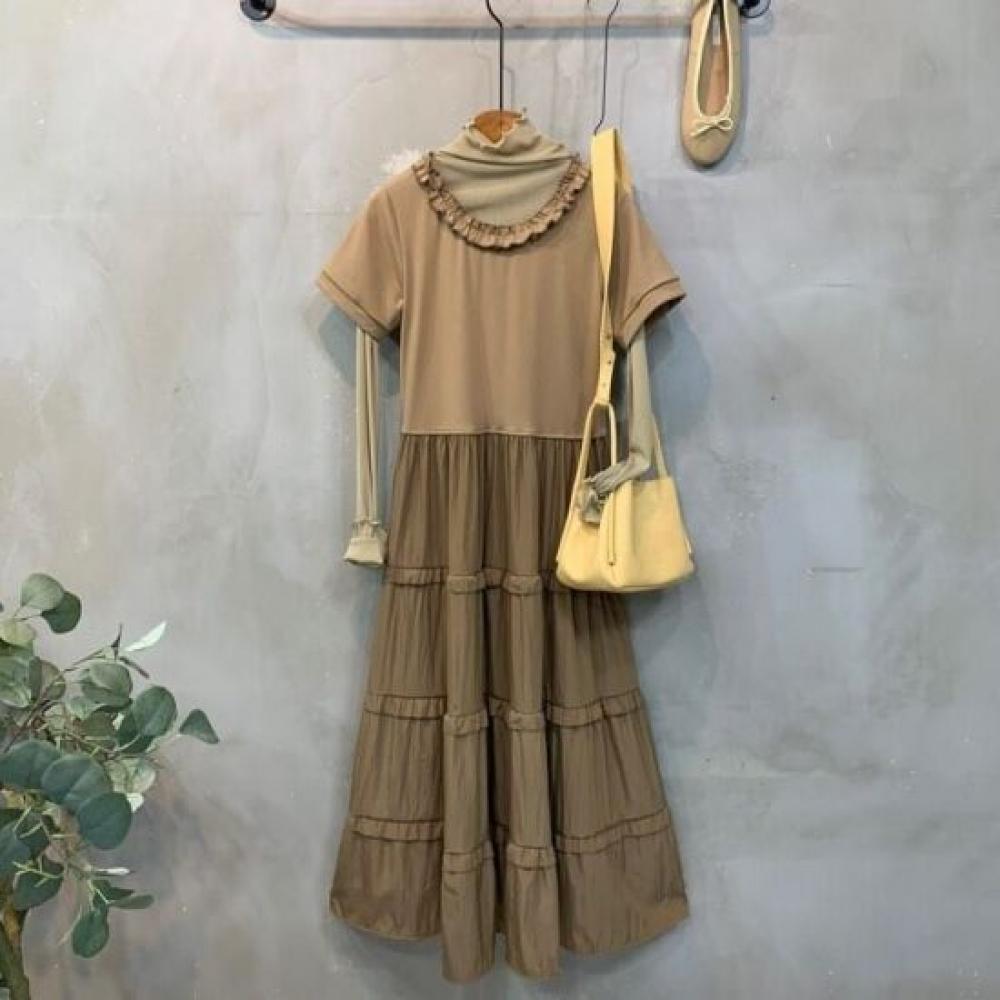 C S In The Room Flare Frill Cap Sleeve Long dreSS 3Color