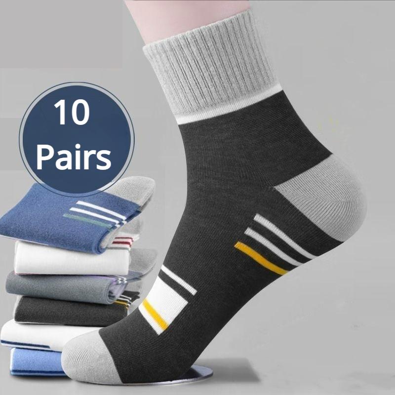 5/10 Pairs Men's Mid-calf Sports Socks Striped Breathable Cotton Socks Casual Socks Lot