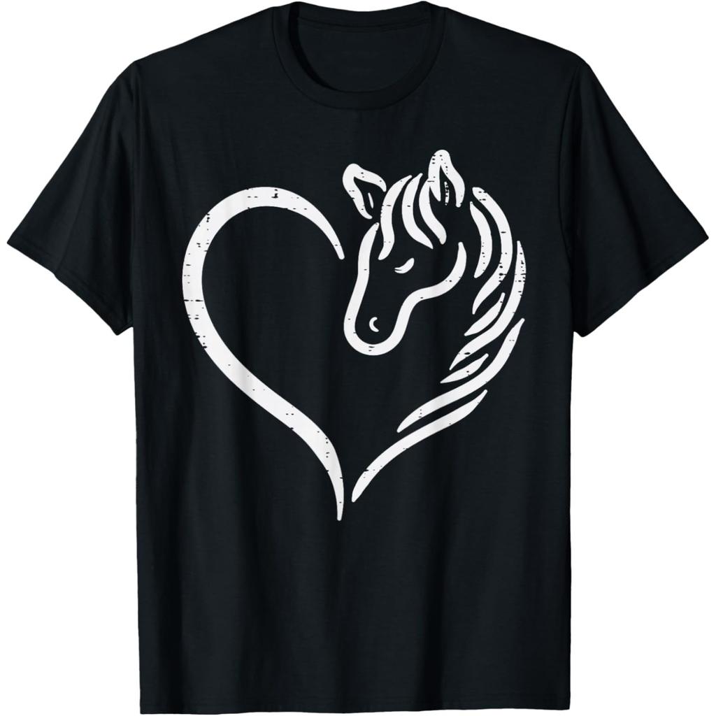 Heart Horse Cute Love Equestrian T Shirts Men Women Pure Cotton Humor Streetwear Tee Shirt Short Sleeve Unisex Loose Clothing
