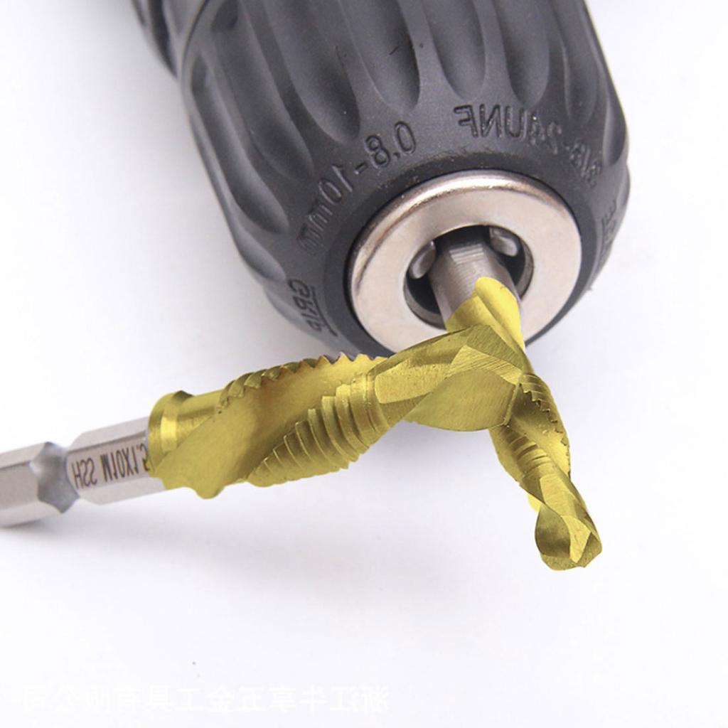 HSS Thread Spiral Screw Metric Composite Tap Drill Bit 6pcs 1/4 Hex Shank Tap M3 M4 M5 M6 M8 M10 Woodworking Tool