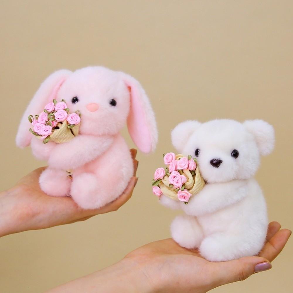 with Floral Blanket Bear Wear Rose Doll 15cm Bouquet Rabbit Doll Rose Bear Plush Toy  Anniversary