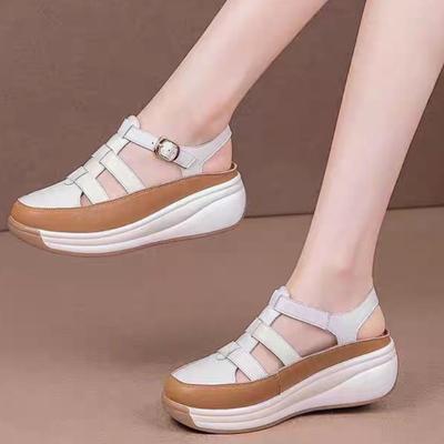 Мода Летние модные гладиаторские сандалии женские на танкетке полые повседневные мягкие кожаные удобные туфли женские закрытые нескользящие пляжные сандалии