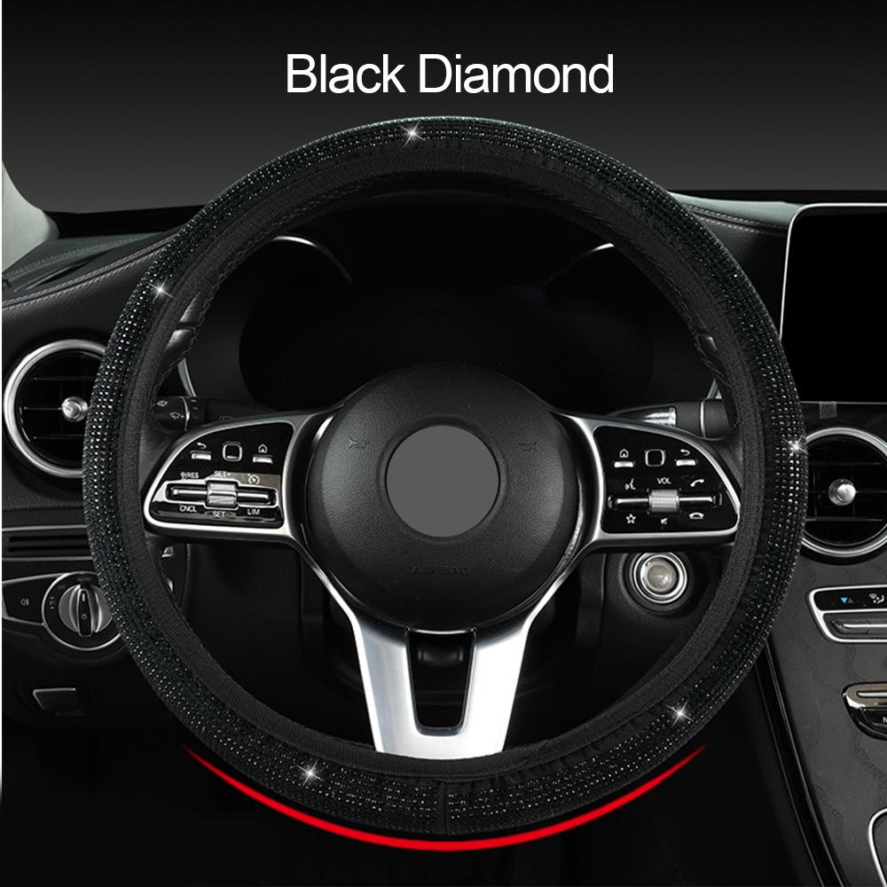 Универсальный блестящий чехол на руль со стразами диаметром 38 см для женщин, сверкающий автомобильный противоскользящий дышащий чехол на руль с кристаллами и бриллиантами
