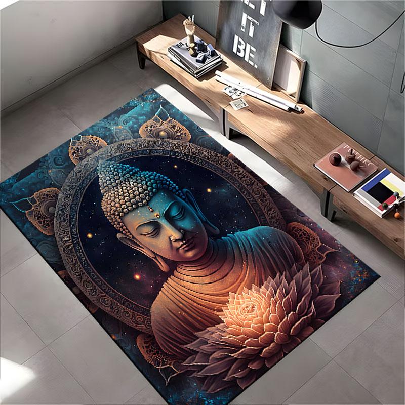 Buddha with Lotus Mandala Artwork suitable as a non-slip mat for the living room or bedroom sofa
