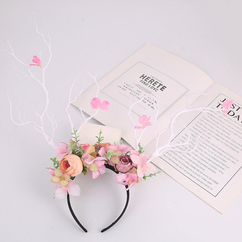 Flower Crown Hair Wreath Deer Antlers Headbands Reindeer Headdress Floral Headwears Holiday Wedding Photo Props