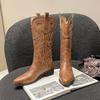 Fashion Women's Embroidered Western Cowboy Boots Fall New Coarse Heel Pointed Mid-leg Knight Boots High Boots
