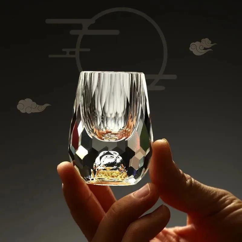 Роскошный хрустальный стакан для водки саке с двойным дном и золотой фольгой, высококачественный подарочный стакан для ликера и вина