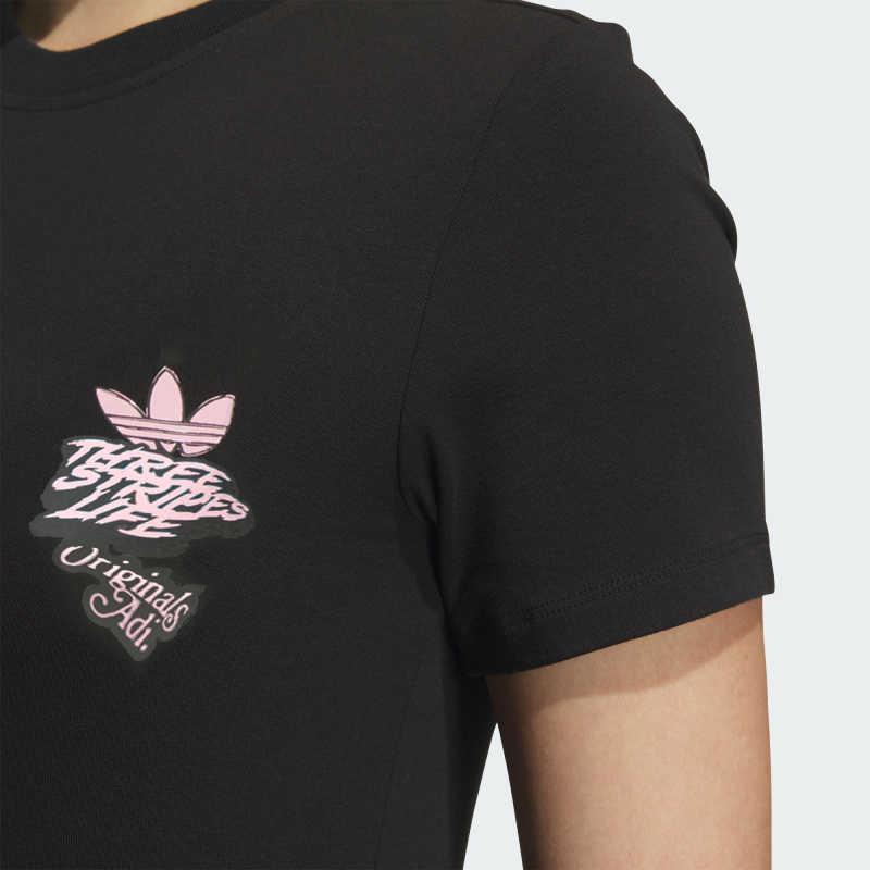 adidas Оригинальные Модные Футболки с Круглым Вырезом и Коротким Рукавом Обычного Кроя Женские Топы Черный JN1680