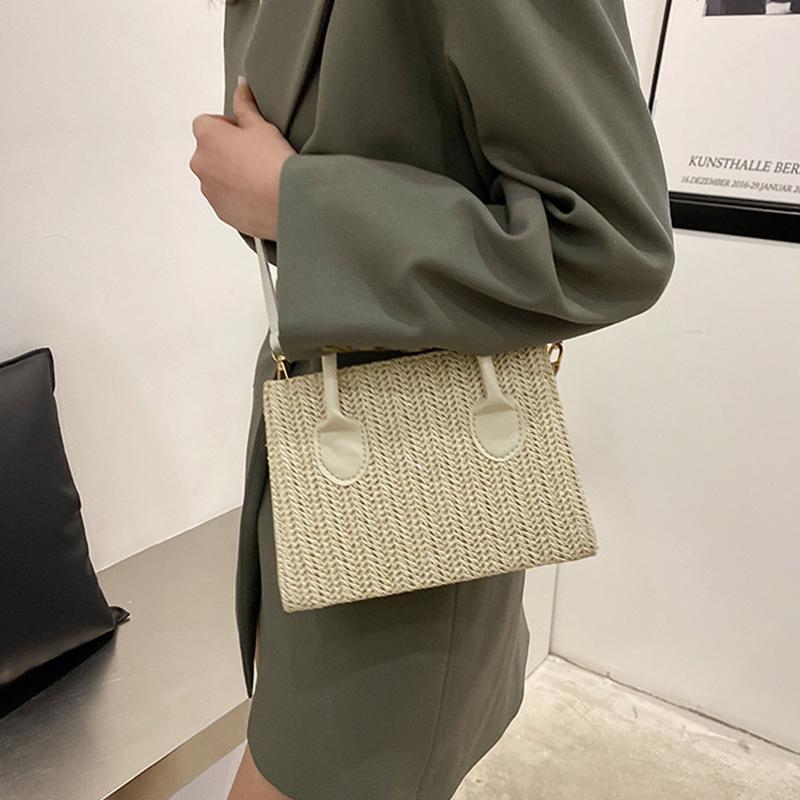 Летняя плетеная из соломы маленькая сумка через плечо для женщин, дорожная, ручной работы, квадратная, простой дизайн, ротанговая пляжная сумка KTY