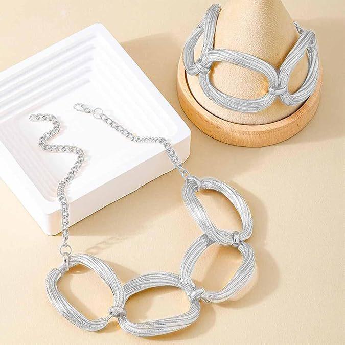 Геометрический Полый Круг Тяжелый Металл Набор Ожерелье и Браслет для Женщин