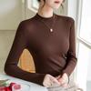 Threaded Bottomed Shirt Women's Front Shoulder Small Stand-up Collar Long-sleeved T-shirt Spring Style with Elastic Top Slim Fit