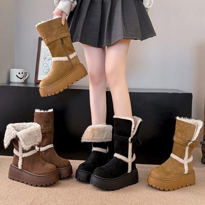 Зимние теплые хлопковые женские меховые сапоги для снега Модные ботинки на толстой платформе на плоской подошве Женские удобные меховые короткие ботильоны