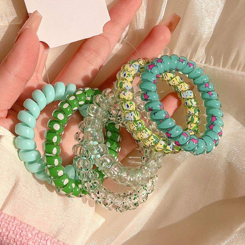 6Pcs/Set Women Fashion Telephone Wire Elastic Hair Band Colorful Printed Spiral Cord Rubber Band Hair Ties Hair Accessories Gift