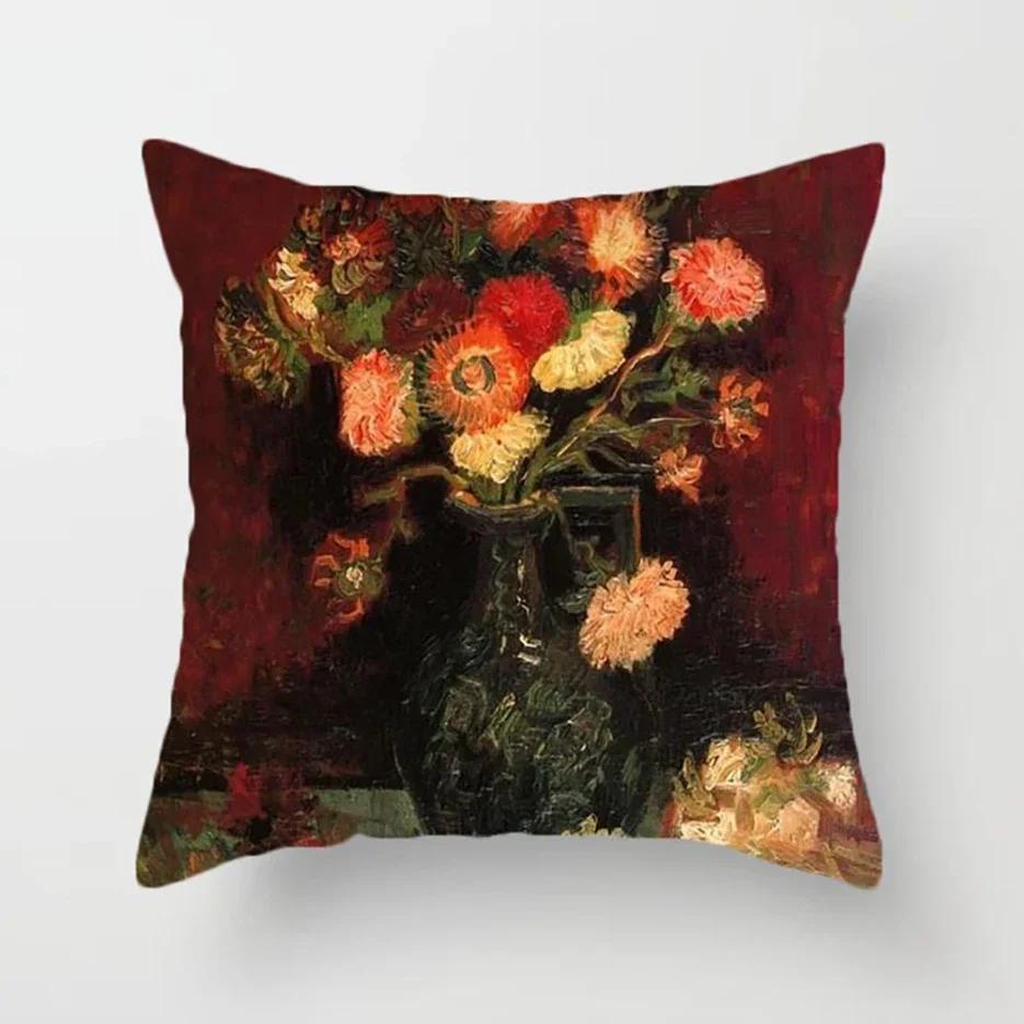 Van Gogh Painting Pillow Case Home Decor Linen Cushion Cover for Sofa Aesthetic Pillow Cover Star Night Sunflower Self-portrait