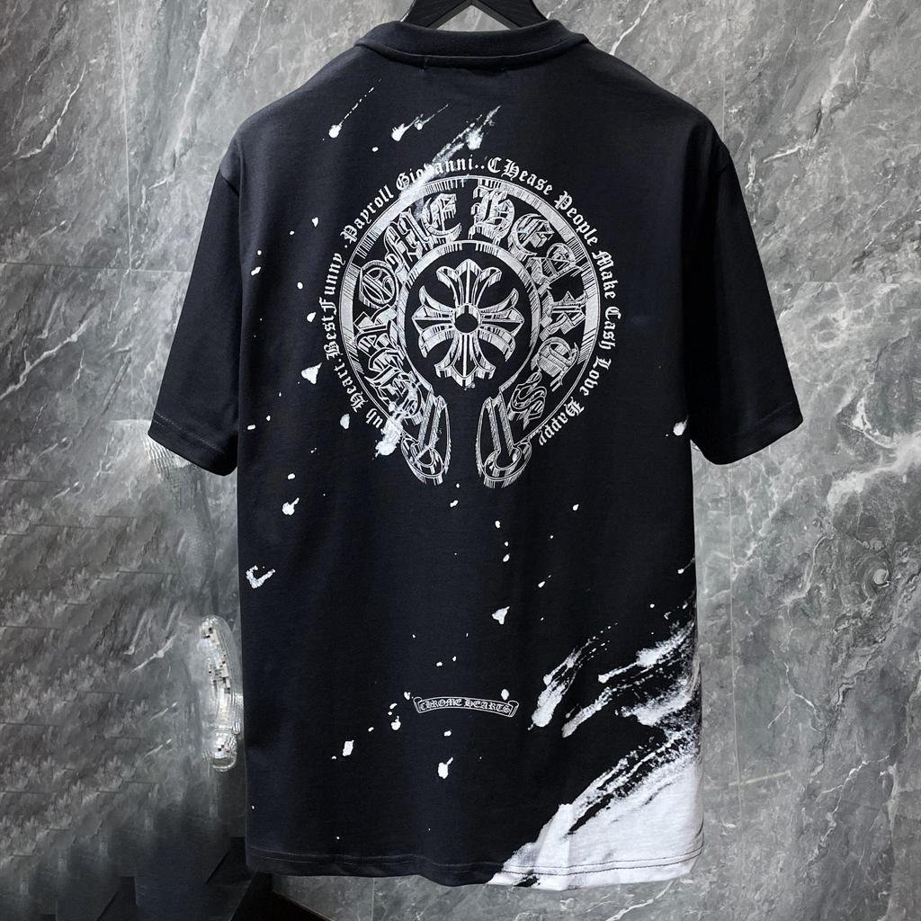 8735 CHROME HEARTS Лето 2026 Новая Высококачественная Хлопковая Круглый Вырез Свободная Большого Размера Мужская и Женская Футболка Футболка для Пары