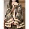 New Autumn and Winter Plaid Lamb Wool Coat for Women, Loose Retro Design, Thickened Woolen Coat for Women