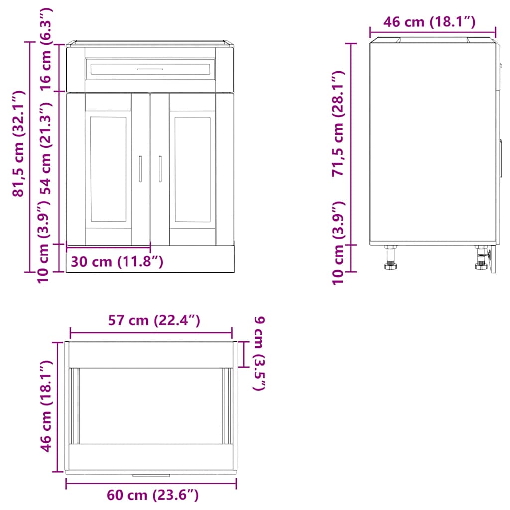 Porto Kitchen Base Cabinet Artisan Oak Wood Material