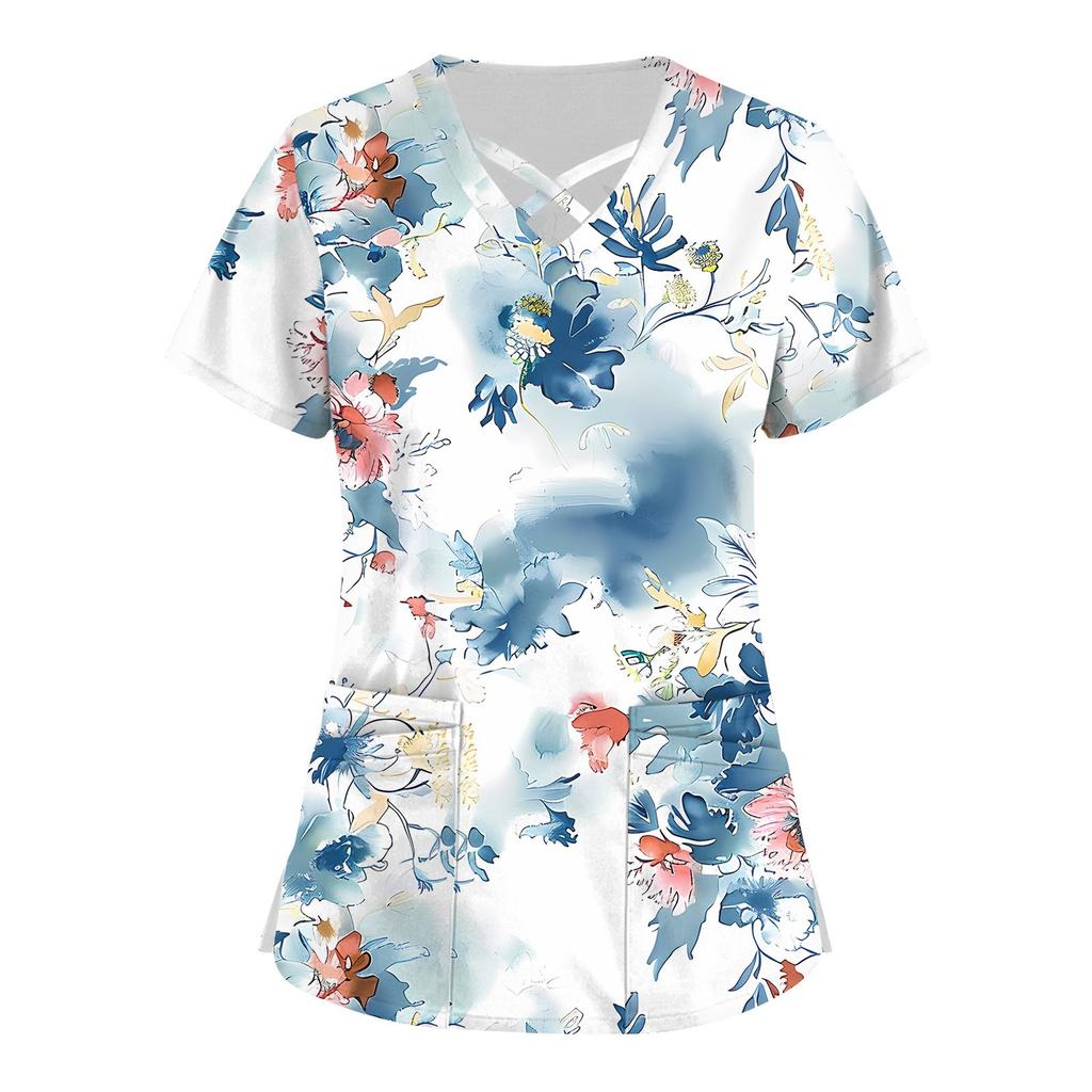 Женский топ с коротким рукавом и V-образным вырезом, принтом и карманом Dry-nurse