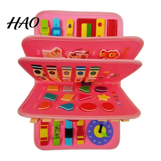 Felt Learning Board Montessori Busy Board, Shapes/Numbers/Clocks/Animals Recognition, Portable Activity Book, Life Skills Practice Fine Motor