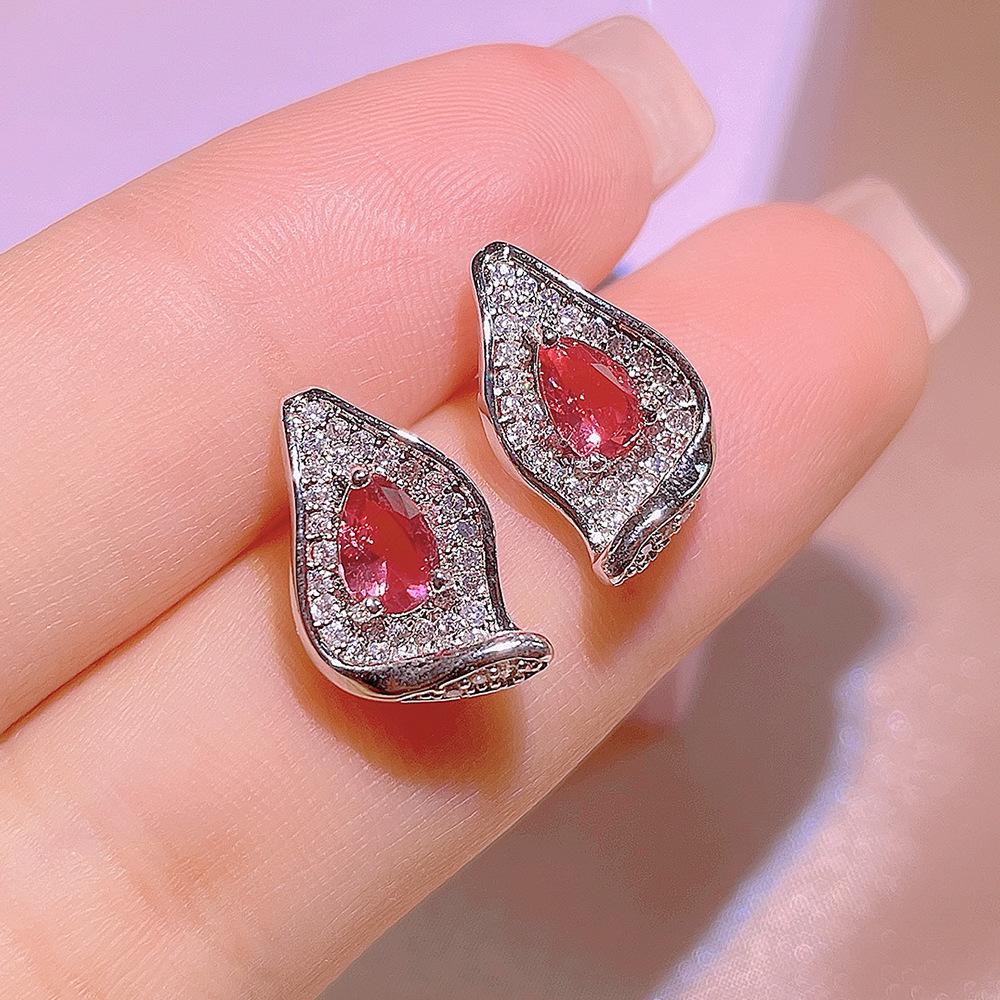 Новые женские украшения из трех частей с пробой 925, премиальная инкрустация, нерегулярный красный циркон, для вечеринки, свадьбы, подарок для невесты