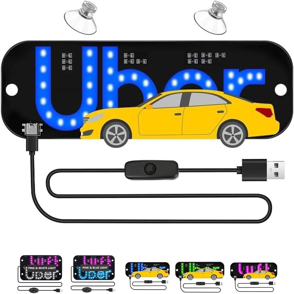LED Light Signs for Car, Taxi Windshield Sign Car with Suction Cups Touch Dimmer on Window (Green)