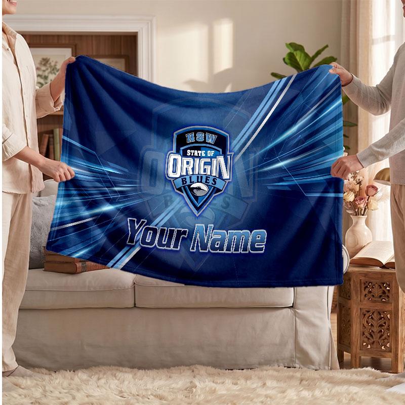 NSW Blues Flannel Blanket, Custom Name Text Personalized Soft Throw Blanket Home Decor Gift
