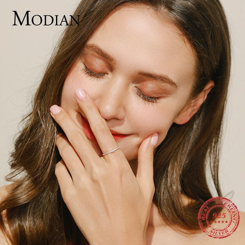 Modian 2021 Настоящее стерлинговое серебро 925 пробы Простое квадратное прозрачное циркониевое кольцо-подвеска Золотой цвет Кольца для пальцев для женщин Свадебные помолвочные украшения