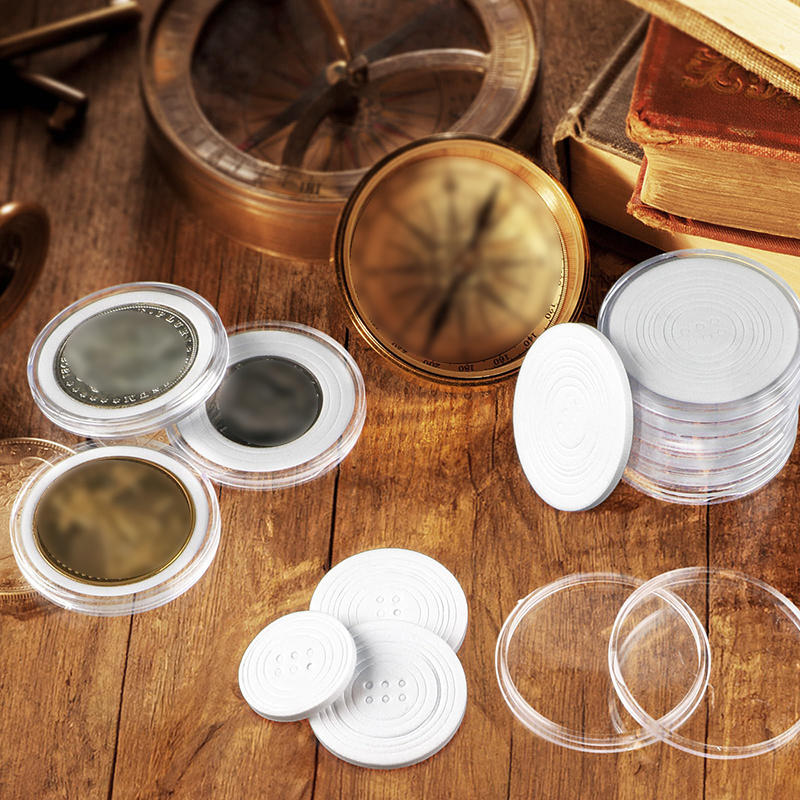 100PCS Clear Coin Holder Capsule Case with Protector Gasket Plastic Storage Box for Collectable Coins Medal Collection Supplies