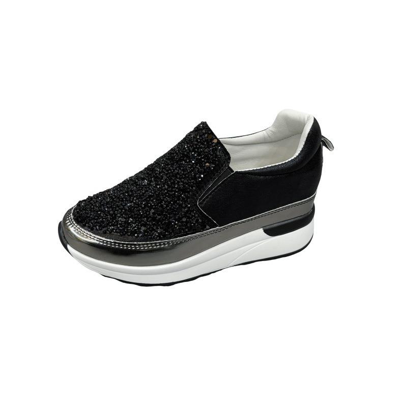 New Women's Single Shoes Versatile Pointed Inner Height Increase Black Glossy Women's Shoes