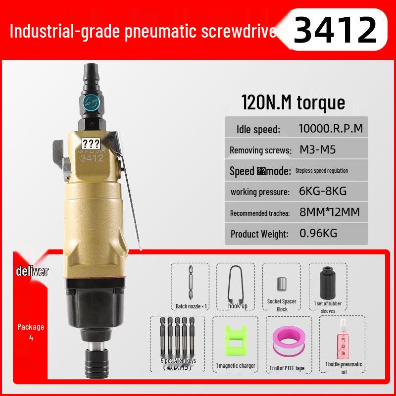 Industrial High-Torque Pneumatic Screwdriver for Woodworking with Hex Socket