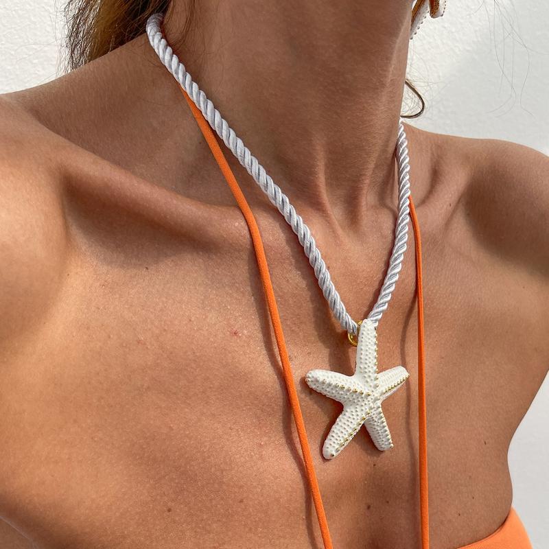 Boho Colorful Metal Big Starfish Pendant Necklace Earrings For Women Summer Y2K Jewelry Gift