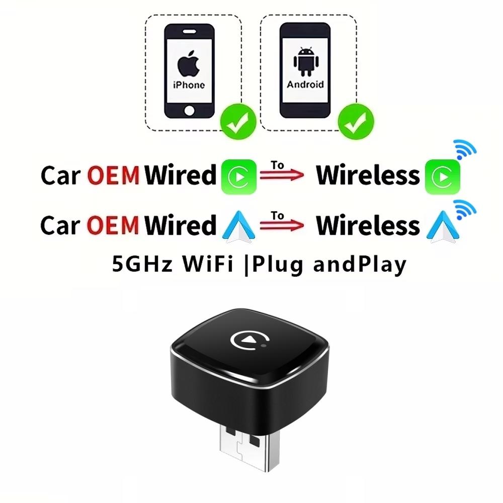 Беспроводной адаптер 2 В 1 CarPlay Android Auto, проводной адаптер CarPlay для iPhone, беспроводное управление, Plug & Play CarPlay