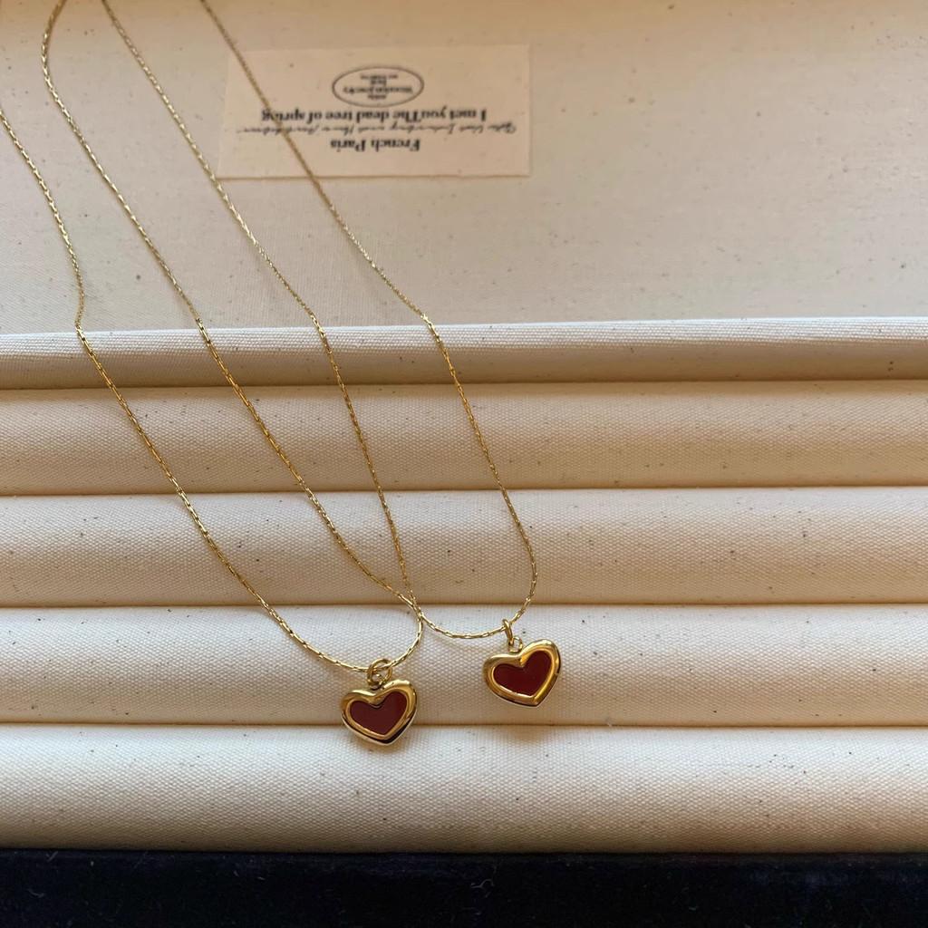 Elegant Heart Shaped Titanium Steel Necklace For Girls With Vibrant Red Color For Trendy Style