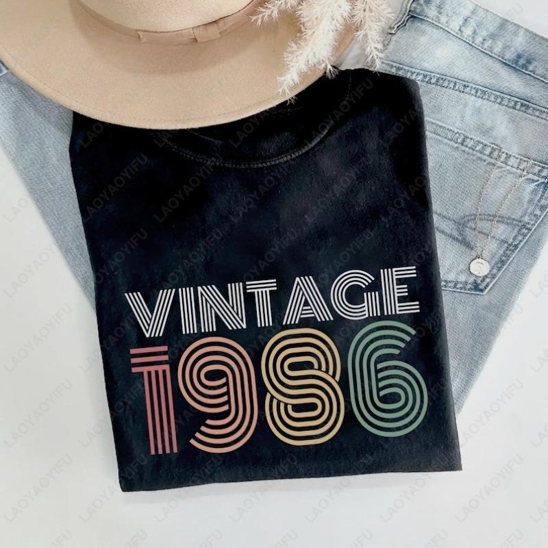 Vintage 1986 Unisex Adult Cotton TShirt 40th Birthday Gift for Women Retro Unisex Oneck Printed Tee Ropa Mujer Unisex Camisetas