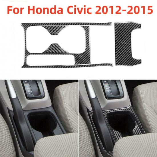 4Pcs Central Water Cup Holder Panel Carbon Fiber Set For Honda Civic 9Th 2012-15