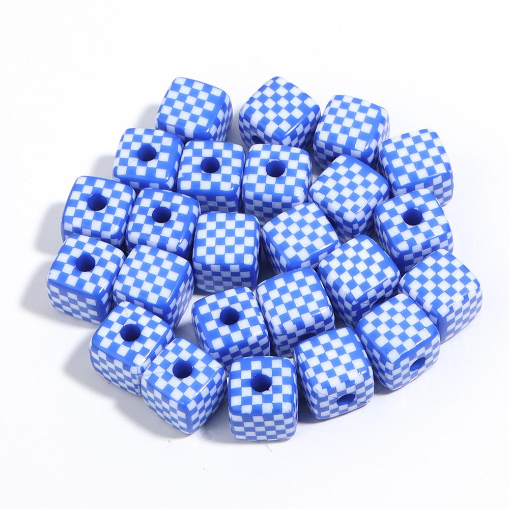 10Pcs 13mm Acrylic Beads Colorful Checkerboard Pattern Large Hole Square Beads For Craft Bracelet Making DIY Jewelry Accessories