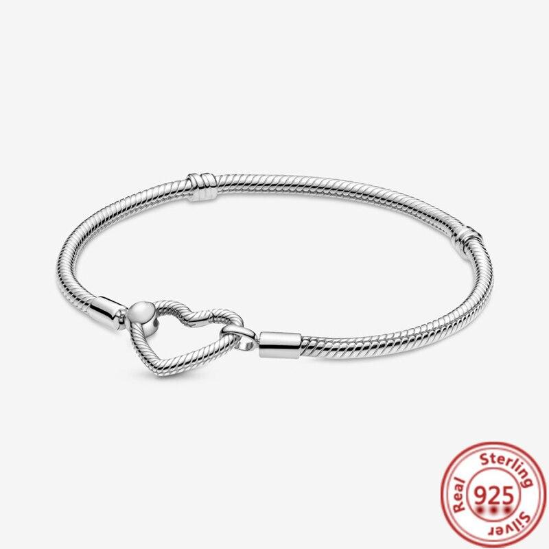 Классическая серия, браслет в виде сердца из 100% стерлингового серебра 925 пробы, подходит для оригинальных бусин, подвесок, сделай сам, двойной слой, ювелирное украшение для любви, подарок