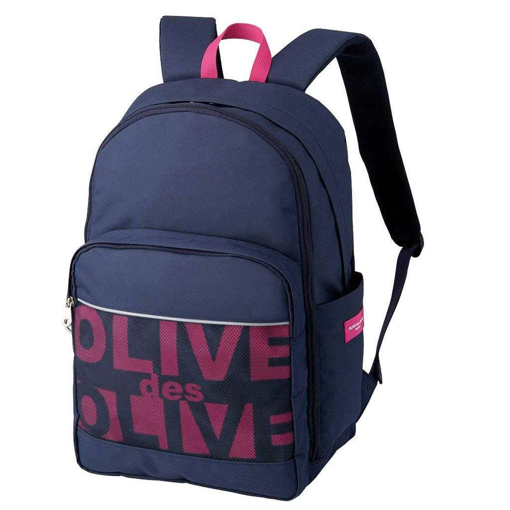 Des OLIVE Mesh Pocket Logo Daypack 24L for School Girls Navy Blue Base X Pink [OLIVE School]