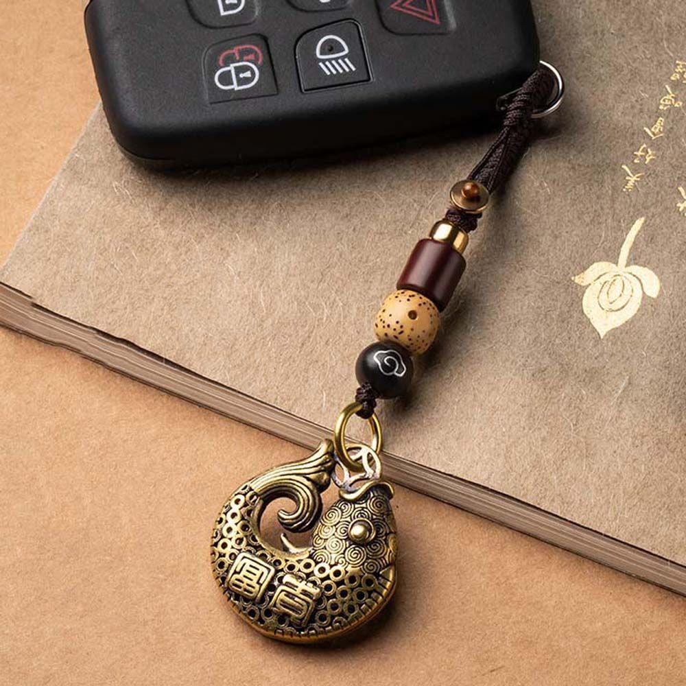 Латунный брелок для безопасного богатства, тибетский буддизм, латунные брелоки, брелок для ключей Lucky Fish, автомобильный брелок