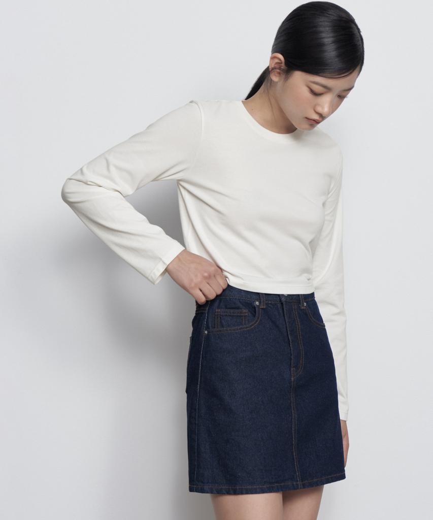 MUSINSA STANDARD WOMAN [Cooltandard] Women'S Crew Neck Crop Long Sleeve T-Shirt [Cream]