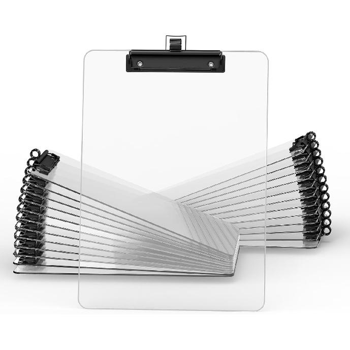 Clear Clipboard with Pen Holder, 8.5 x 11 Plastic Clip Boards with Black Low Profile Clip, Letter Size for Classroom, Teacher, Students, School,