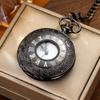 Vintage Charm Black Unisex Fashion Roman Number Quartz Steampunk Pocket Watch Women Man Necklace Pendant with Chain Gift